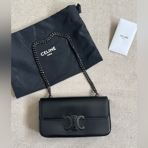 Celine Black Triomphe Chain Shoulder Bag